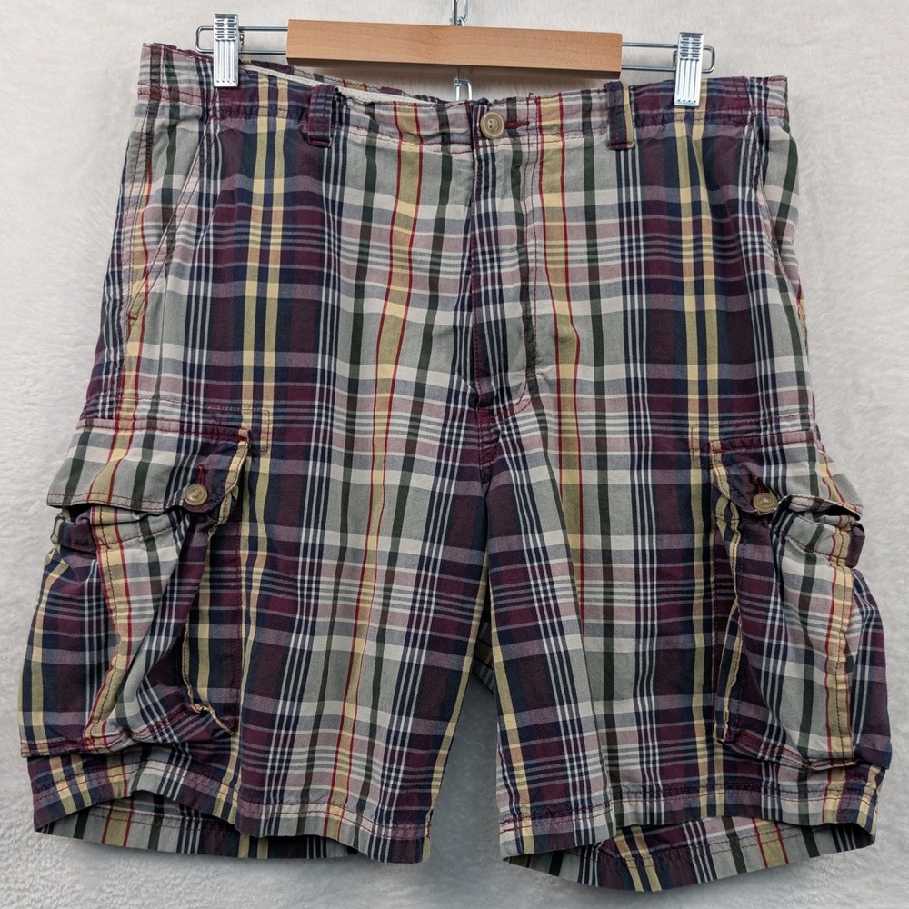 VTG Nautica Cargo Shorts Men's 36 Multicolor Plaid 9.5" Relaxed Streetwear Y2K